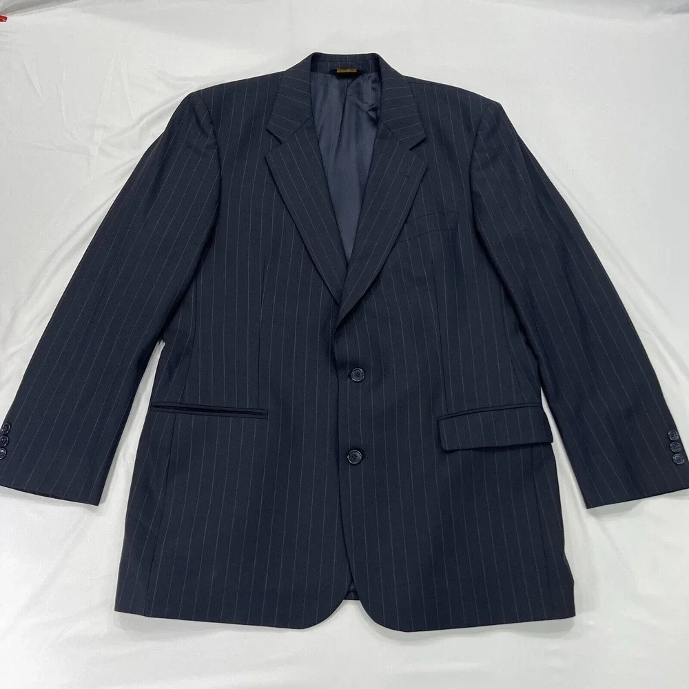 Brooks Brothers Brooksease Wool Blazer 43L Mens Black Pinstripe‎ Suit Jacket